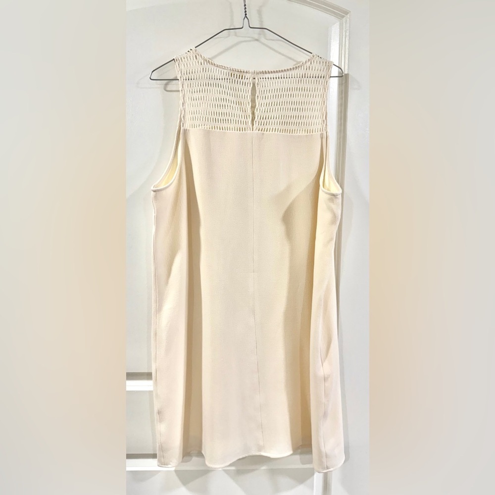 Cream Sleeveless Shift Dress XL Textured Crochet Yoke Lined Neutral Minimalist - Picture 4 of 9